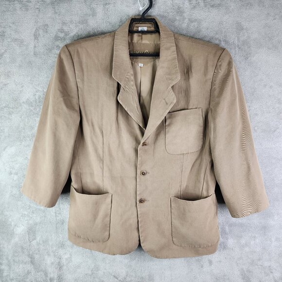 Mens Tan Cypress Grove 100% Silk Gaberdine Blazer Jacket 3 Button Long Sleeve M - Picture 2 of 12